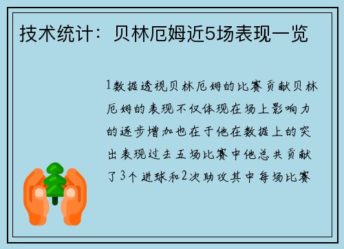 技术统计：贝林厄姆近5场表现一览