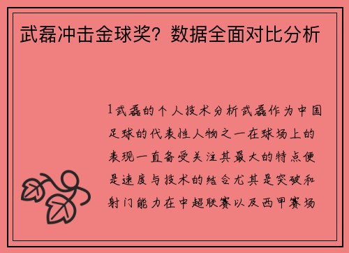 武磊冲击金球奖？数据全面对比分析